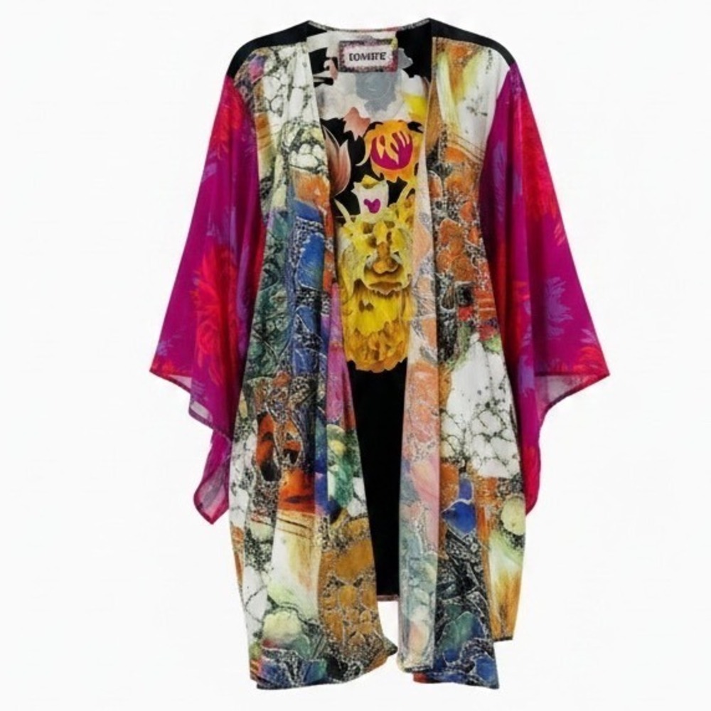 ✅ BOHEME ART TO WEAR COLORFUL KIMONO ONE SIZE SHEER SLEEVES FESTIVAL BOHO GYPSIE